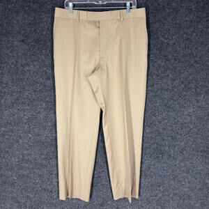 Boss Hugo Dress Pants Men 35 Beige Mid Rise Pleated Straight Pockets Classic